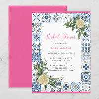 Pink Blue Tile Mediterranean Lemon Bridal Shower