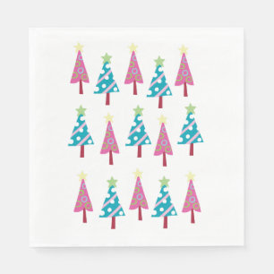 Pink & Blue Trees Merry Christmas Santa Napkins