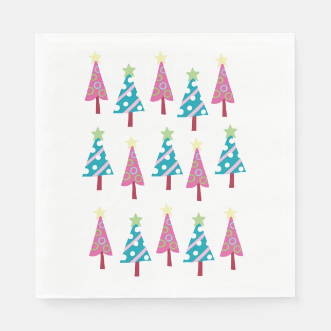 Pink & Blue Trees Merry Christmas Santa Napkins (Front)