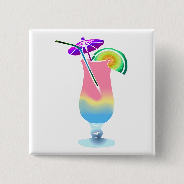 Pink & Blue Tropical Drink 15 Cm Square Badge (Front)