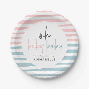 pink blue twin baby shower typography modern paper paper plate