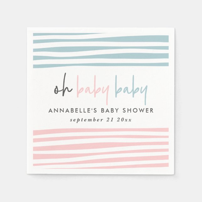 pink blue twin baby shower typography modern party napkin (Front)
