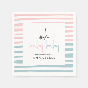 pink blue twin baby shower typography modern party napkin