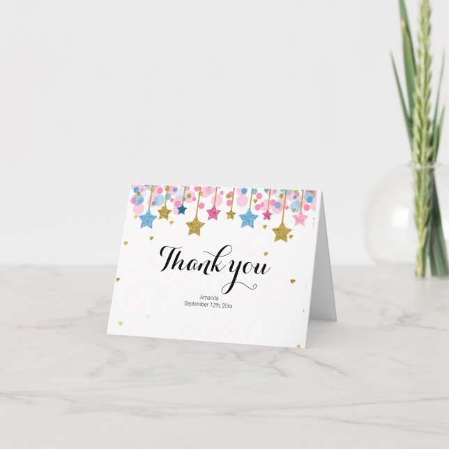Pink Blue twinkle twinkle folded Thank You card (Front)