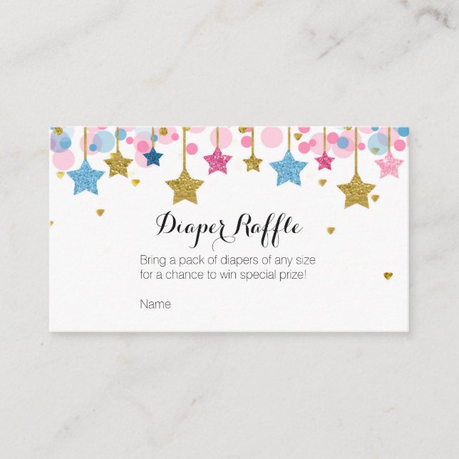 Pink Blue Twinkle Twinkle Star- Diaper Raffle Card (Front)