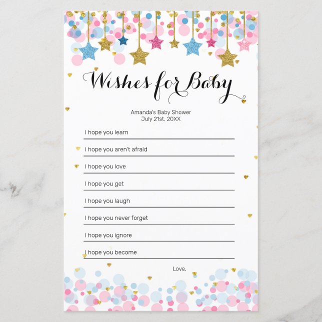 Pink Blue Twinkle Twinkle Wishes for Baby Game (Front)