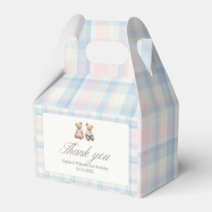 Pink Blue Twins Beary First Birthday Favour Box