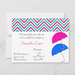 Pink & Blue Twins Umbrella Sprinkle Invitation