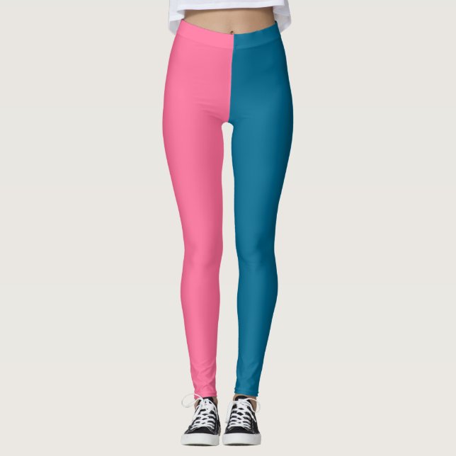 Pink Blue Two Tone Colour Split Leggings (Front)