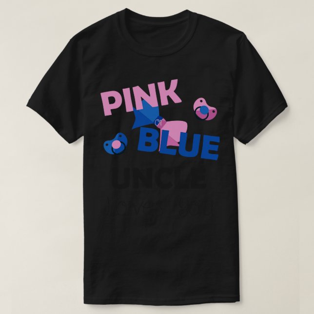 Pink Blue Uncle Loves You Baby Shower Gift T-Shirt (Design Front)