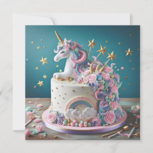 PINK & BLUE UNICORN DECORATED KIDS BIRTHDAY CAKE CARD