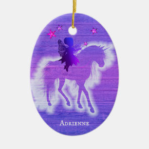 Pink & Blue Unicorn Girly Colourful Wood Design Ceramic Tree Decoration