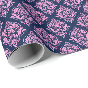 Pink & Blue Vintage Damasks Pattern Wrapping Paper