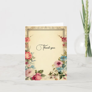 Pink Blue Vintage Floral Thank you Stationery Note Card
