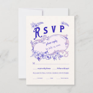 Pink Blue Vintage Library Book Wedding RSVP Card