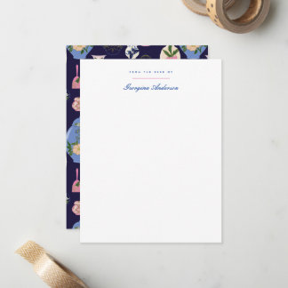Pink Blue Vintage Vase Personal Stationery Card