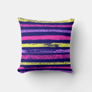 Pink blue violet retro Abstract Multicolor stripes Cushion