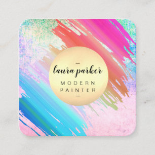 Pink Blue Watercolor Abstract Paint Artist Square Business Card