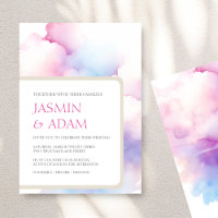 Pink Blue Watercolor Clouds Wedding Invitation