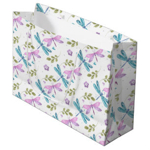 PINK & BLUE WATERCOLOR DRAGONFLIES LARGE GIFT BAG