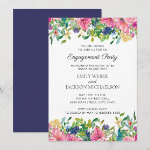 Pink Blue Watercolor Floral Engagement