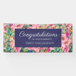 Pink Blue Watercolor Floral Engagement Banner