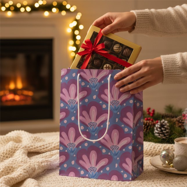 Pink Blue Watercolor Flower Medium Gift Bag (Perfect for anyone. Cute painted flowers bring a little playfulness to your gift.)