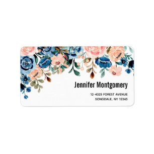 Pink & Blue Watercolor Flowers Label