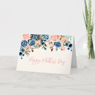 Pink & Blue Watercolor Flowers Mother's Day Card