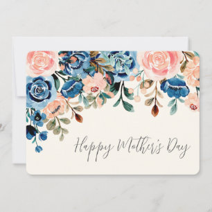 Pink & Blue Watercolor Flowers Mother's Day Holiday Card