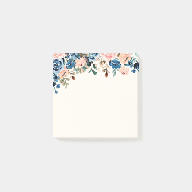  Pink & Blue Watercolor Flowers Post-it Notes (Front)