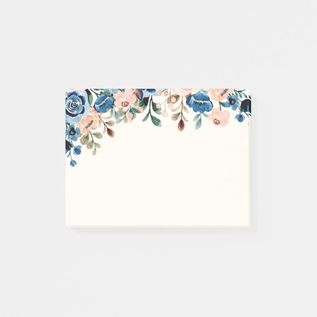  Pink & Blue Watercolor Flowers Post-it Notes (Front)