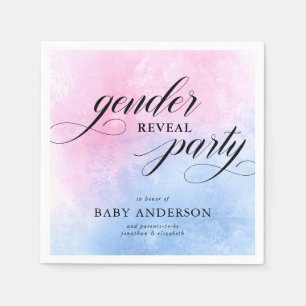 Pink & Blue Watercolor Gender Reveal Party Napkin