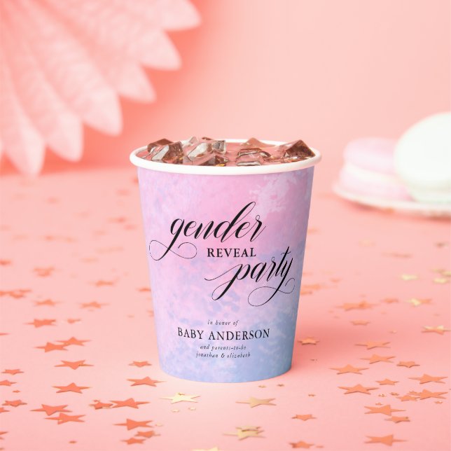 Pink & Blue Watercolor Gender Reveal Party Paper Cups (Insitu)