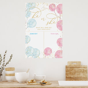 Pink Blue Watercolor Gender Reveal Voting Sign