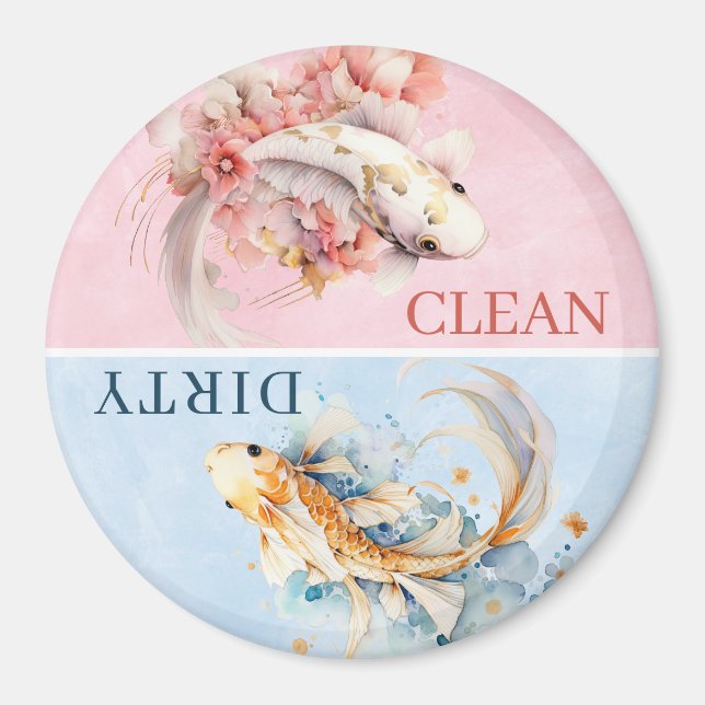 Pink Blue Watercolor Gold Koi Fish Dishwasher Magnet (Front)