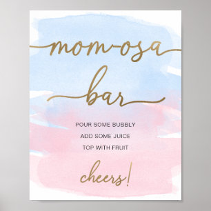Pink Blue Watercolor Gold Mum-osa Bar Sign