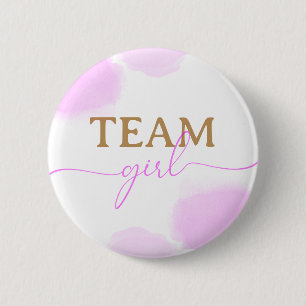 Pink & Blue Watercolor Gold Script Gender Reveal 6 Cm Round Badge