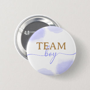 Pink & Blue Watercolor Gold Script Gender Reveal 6 Cm Round Badge