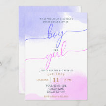 Pink & Blue Watercolor Gold Script Gender Reveal