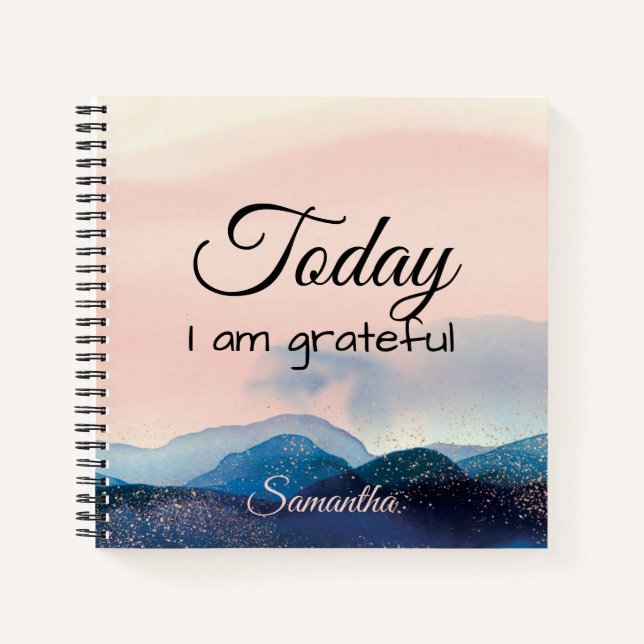 Pink & Blue Watercolor Gratitude Journal Notebook (Front)