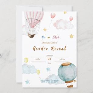 Pink  Blue Watercolor Illustrative Gender Reveal Invitation