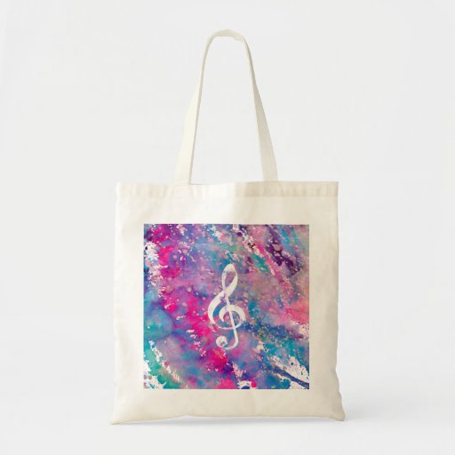 Image of Pink Blue Watercolor Paint Music Note Treble Clef Tote Bag