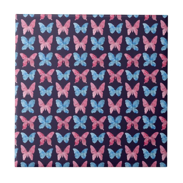 Pink Blue Watercolor Painting Pattern Tile (Front)