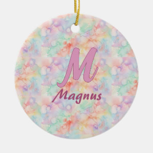 pink blue watercolor pastel monogram name letter c ceramic tree decoration