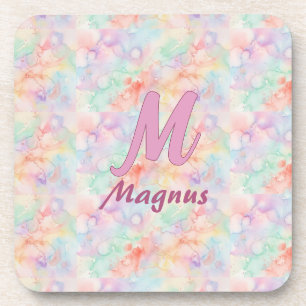 pink blue watercolor pastel monogram name letter c coaster