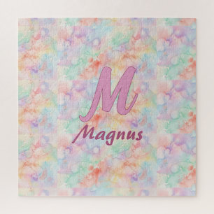 pink blue watercolor pastel monogram name letter c jigsaw puzzle