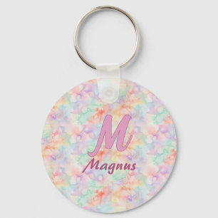pink blue watercolor pastel monogram name letter c key ring