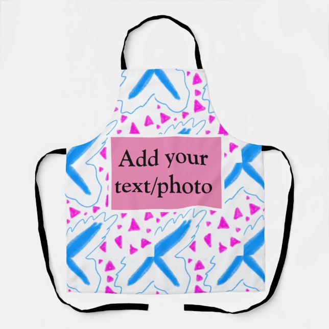Pink blue watercolor pattern add name text custom apron (Front)
