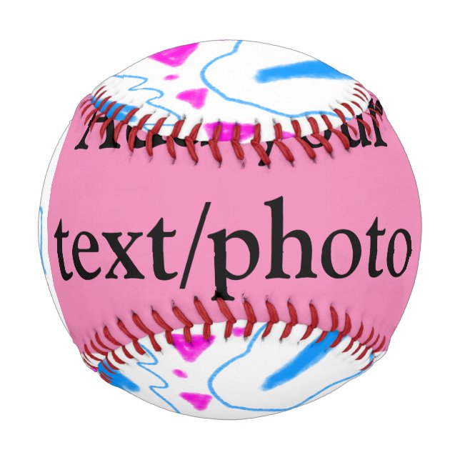 Pink blue watercolor pattern add name text custom baseball (Front)